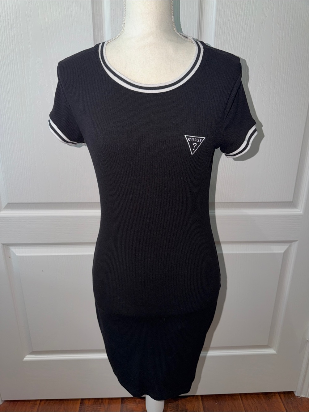GUESS Black Knit Short-Sleeve Tunic with White Trim